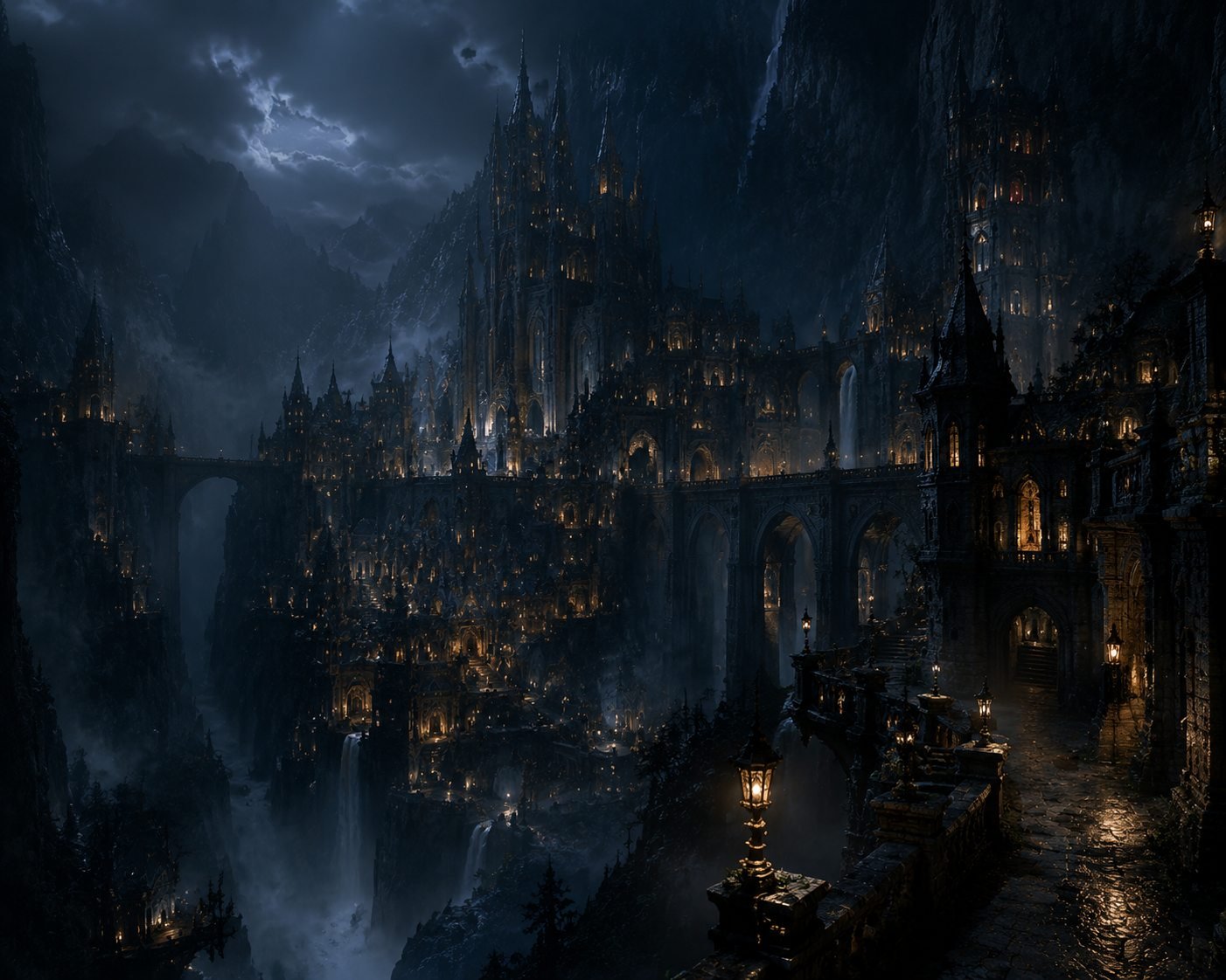 A hidden gothic kingdom concealed from the world, lit by golden light