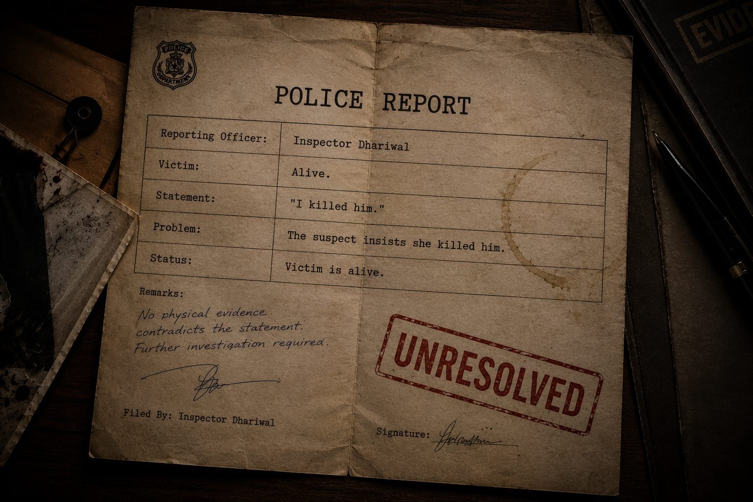 Official police report filed on the night of the incident, timestamped and signed