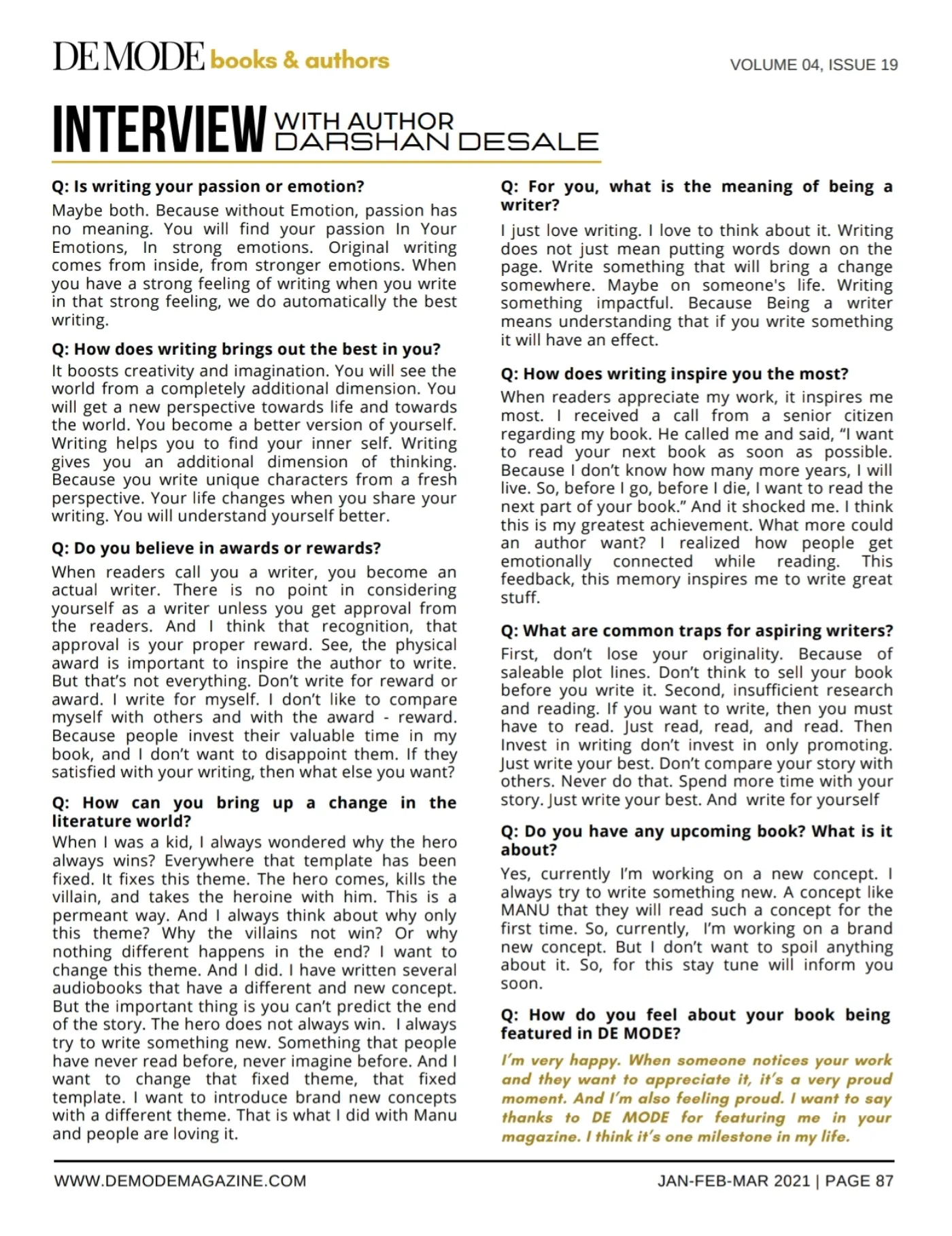 De Mode Magazine interview, second page